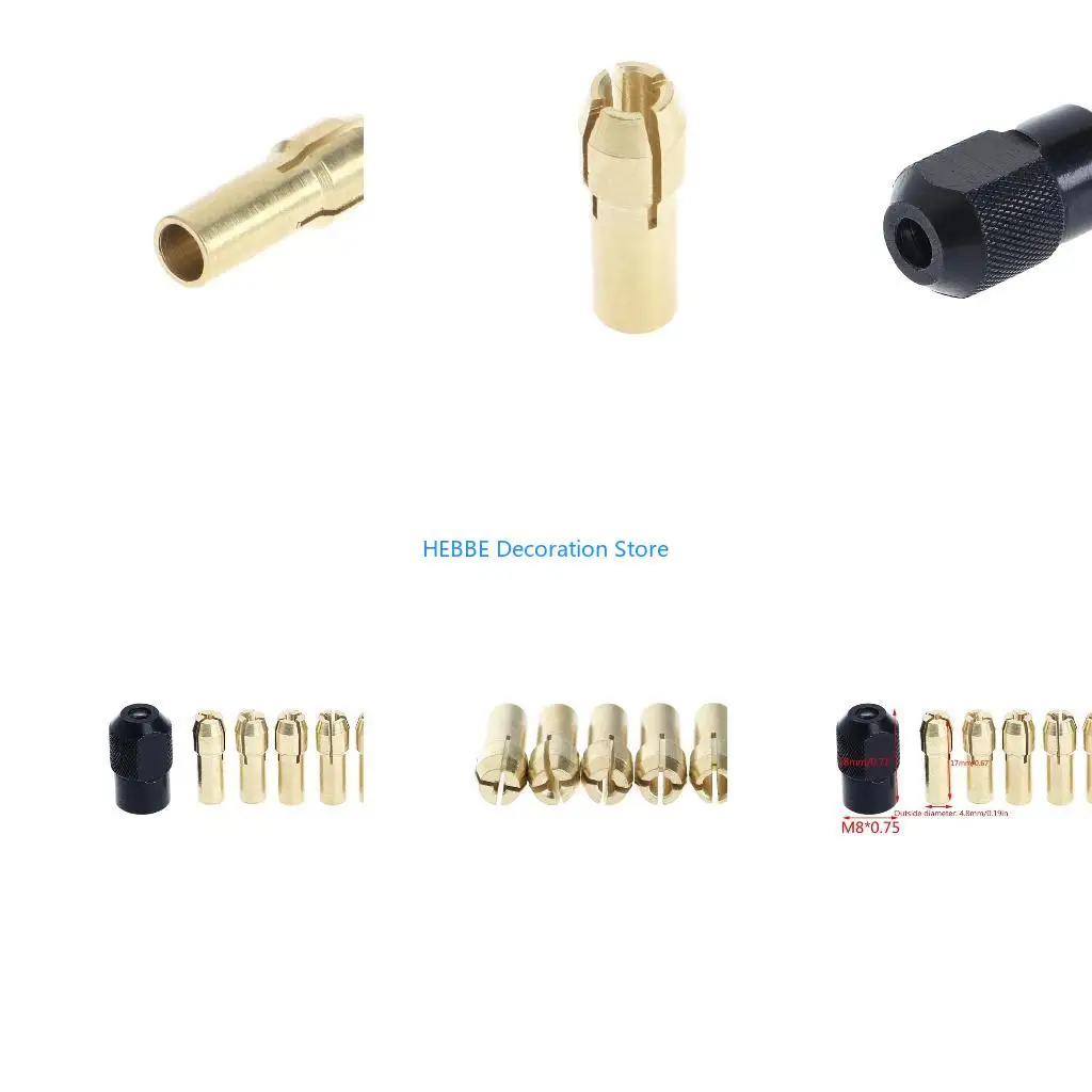 B0KC 7Pcs Brass Collet 1.0 1.6 2.0 2.4 3.2 + Check 0.75 Fits Rotary Tools