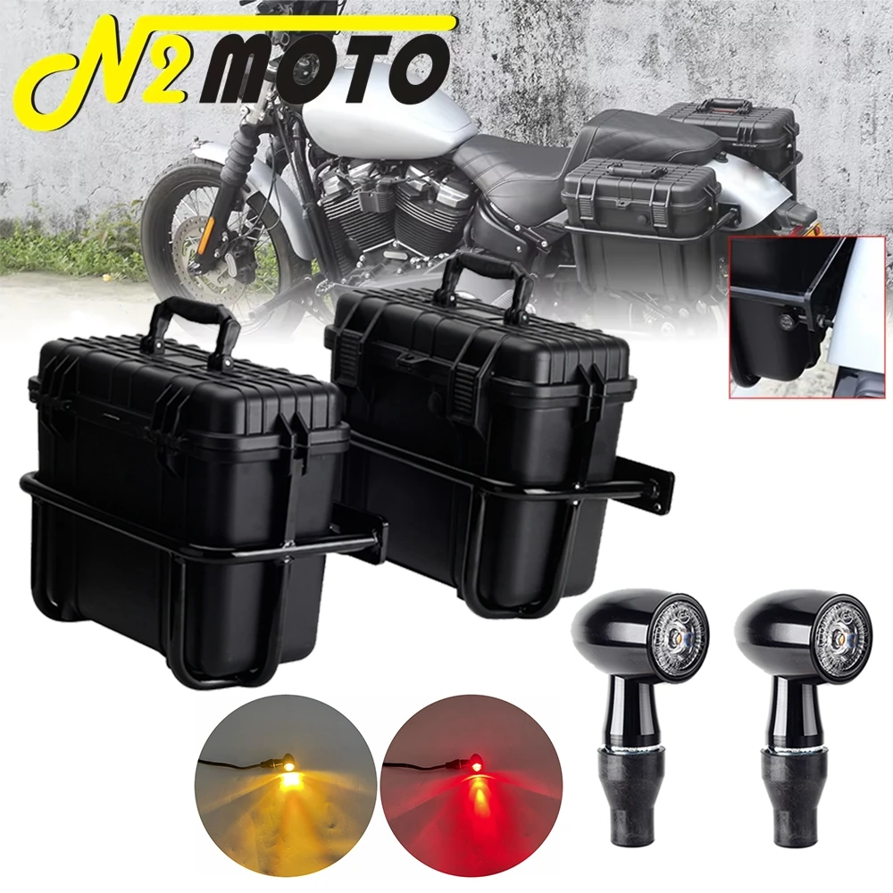 For Harley Softail M8 Saddlebag Rail Guard Bag LED Side Luggage Box Trunk Slim Deluxe Breakout Fat Bob Boy Low Rider Street Bob