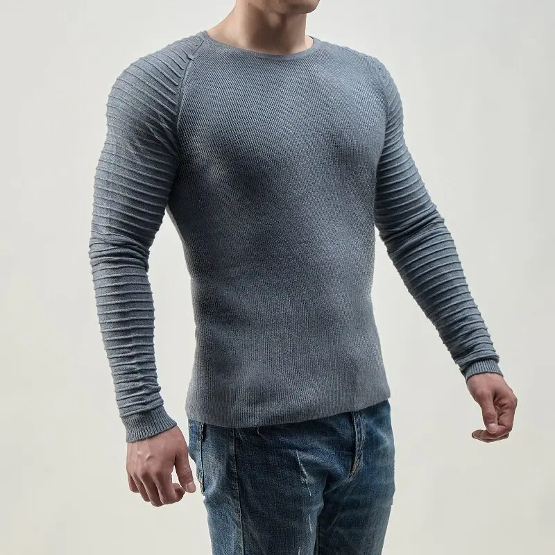 GIOIO men's knitted sweater, round neck solid color sleeve slim sweater, autumn and winter casual bottoming pullover