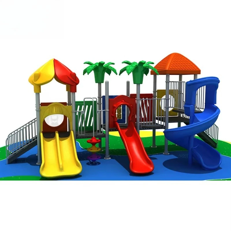 Kids Rainbow Outdoor Slide Playground with Rubber Mat Playground