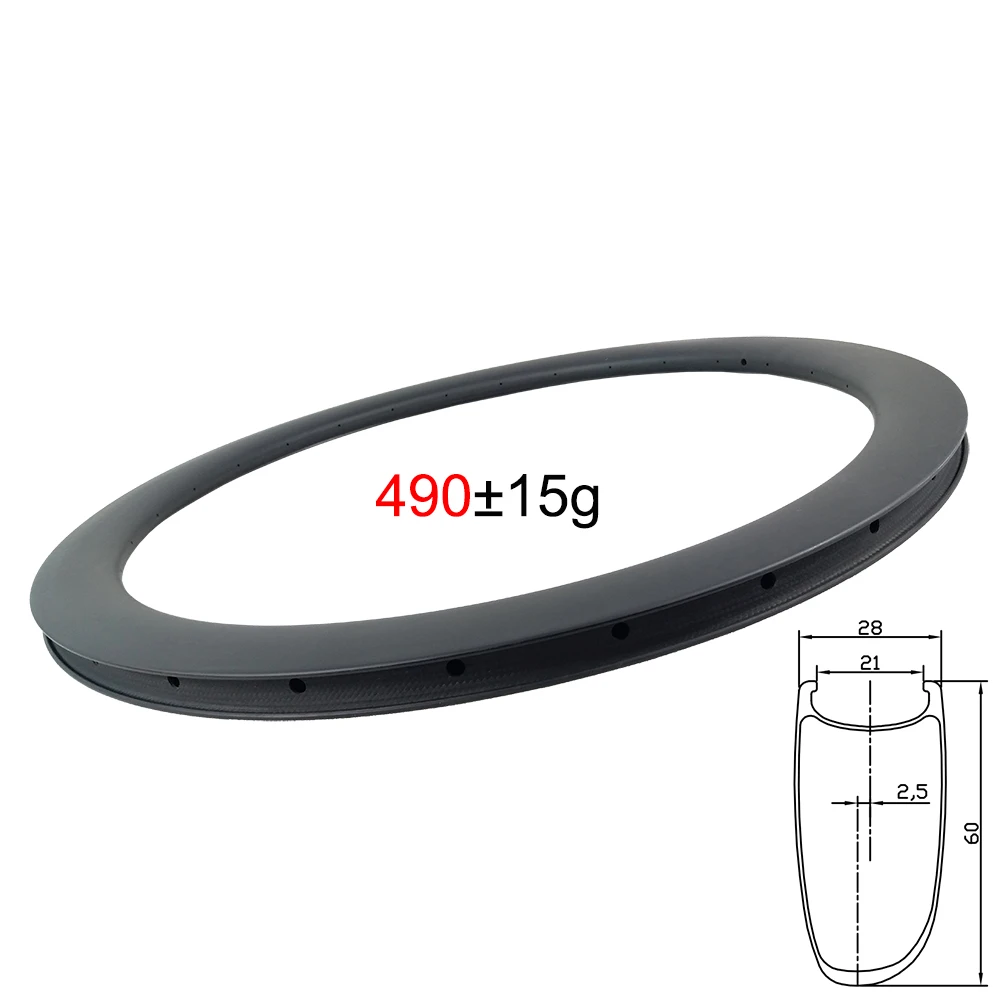 

LIENGU Top 490g 700c 60mm Asymmetric Road Disc Carbon Rim Clincher 28mm Wide 21mm Inner Gravel Wheel 20H 21H 24H