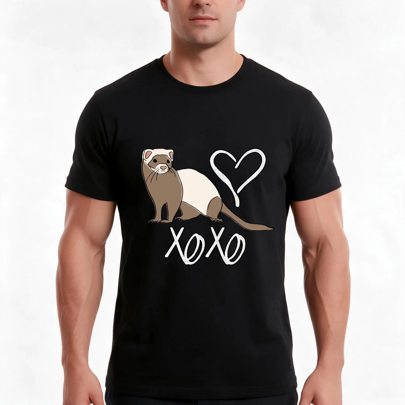 Ferret XOXO T-Shirt Summer Casual Cotton Tee Oversized Streetwear Tops Vintage Graphic Print Loose Fit Short Sleeve