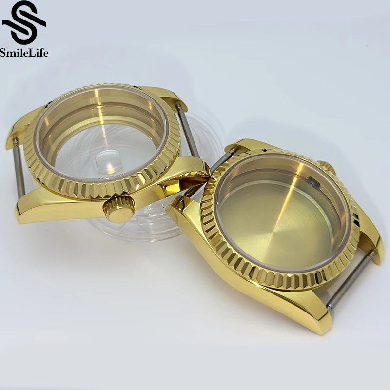 SmileLife Vetro Zaffiro 36mm/39mm Per Uomo Cassa Dell'orologio Fit NH34 NH35 NH36 Movimento Impermeabile Oro di Buona Qualità Acciaio 316L