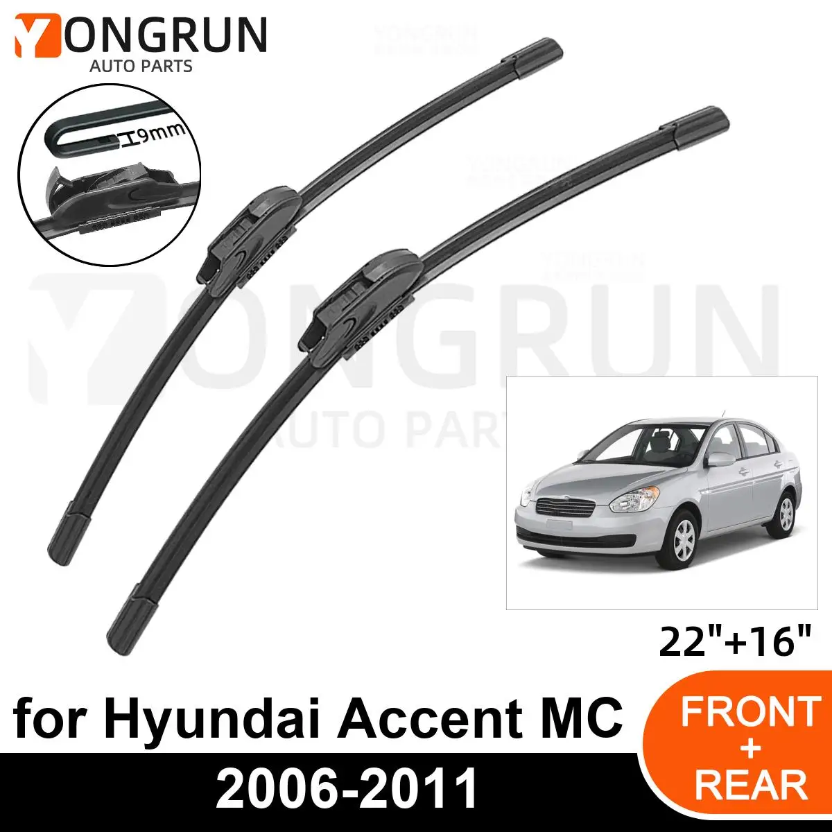 

Стеклоочистители передние Автомобильные для Hyundai Accent MC 2006-2011, резиновые щетки стеклоочистителя 22 + 16 дюймов, аксессуары для лобового стекла автомобиля