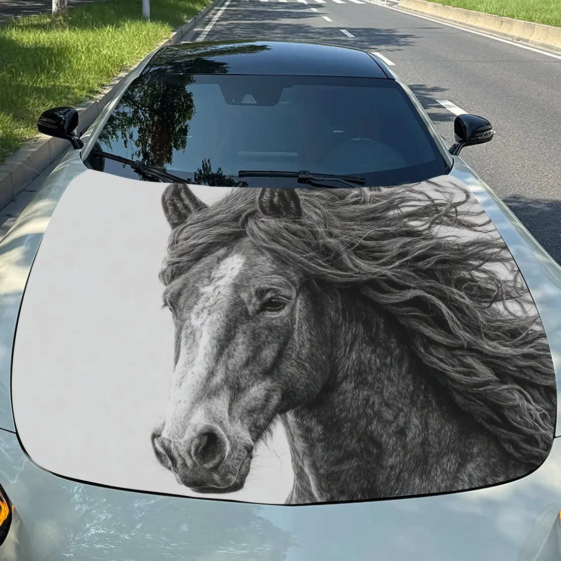 

Car Decals Windblown Horse Design, featuring a horse with flowing mane, radiating a wild and free-spirited charm Car Hood Sticke