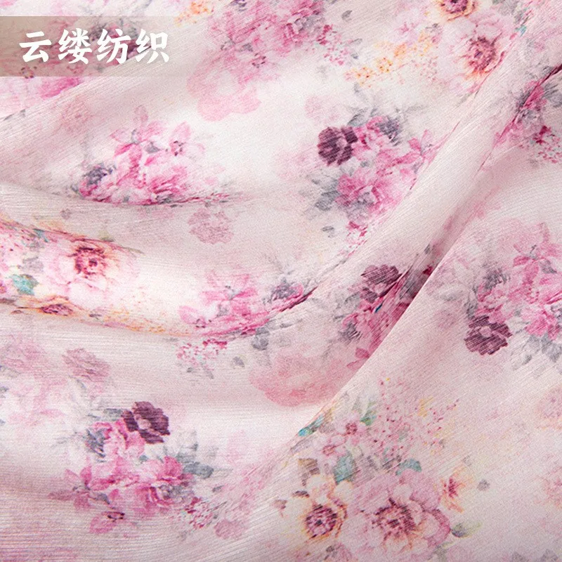 

New Chinese-style dress cheongsam shirt and halter fabric made of silk linen printed blended with plant
