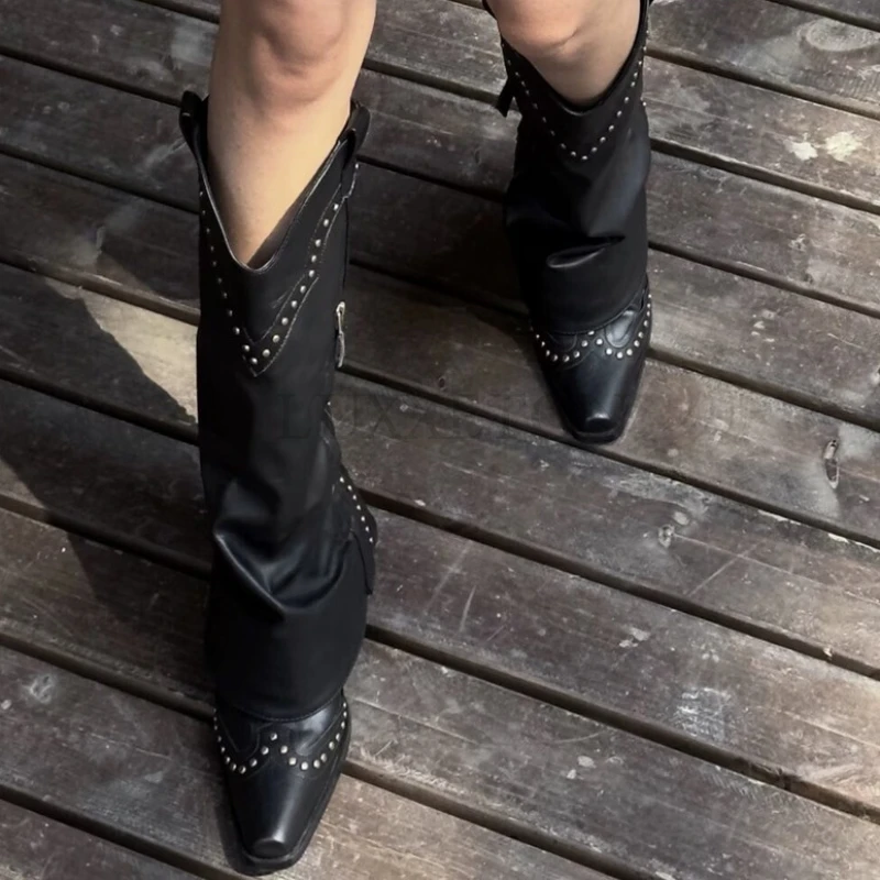 2023 PU Leather High Boots Women Slip on Thigh High Boots Spring Autumn Knee High  Shoes  Ladies  Platform  Western  Long  Boots