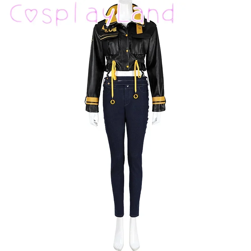 

Game Cosplay Blade Eve Cosplay Costume Black and Yellow Leather Jacket Pants Outfit Halloween Carnival Comic Con Costume Suit