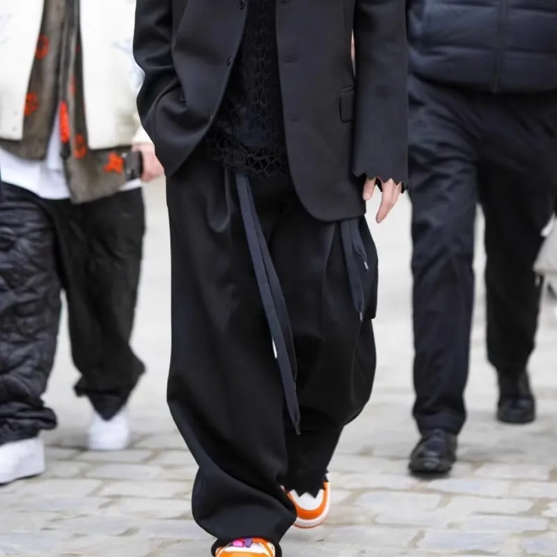 

American Sle Casual Pants Men's High Waist Wide Leg Floor Length Bell Bot Faion Urban Straight Tube No Ironing Needed