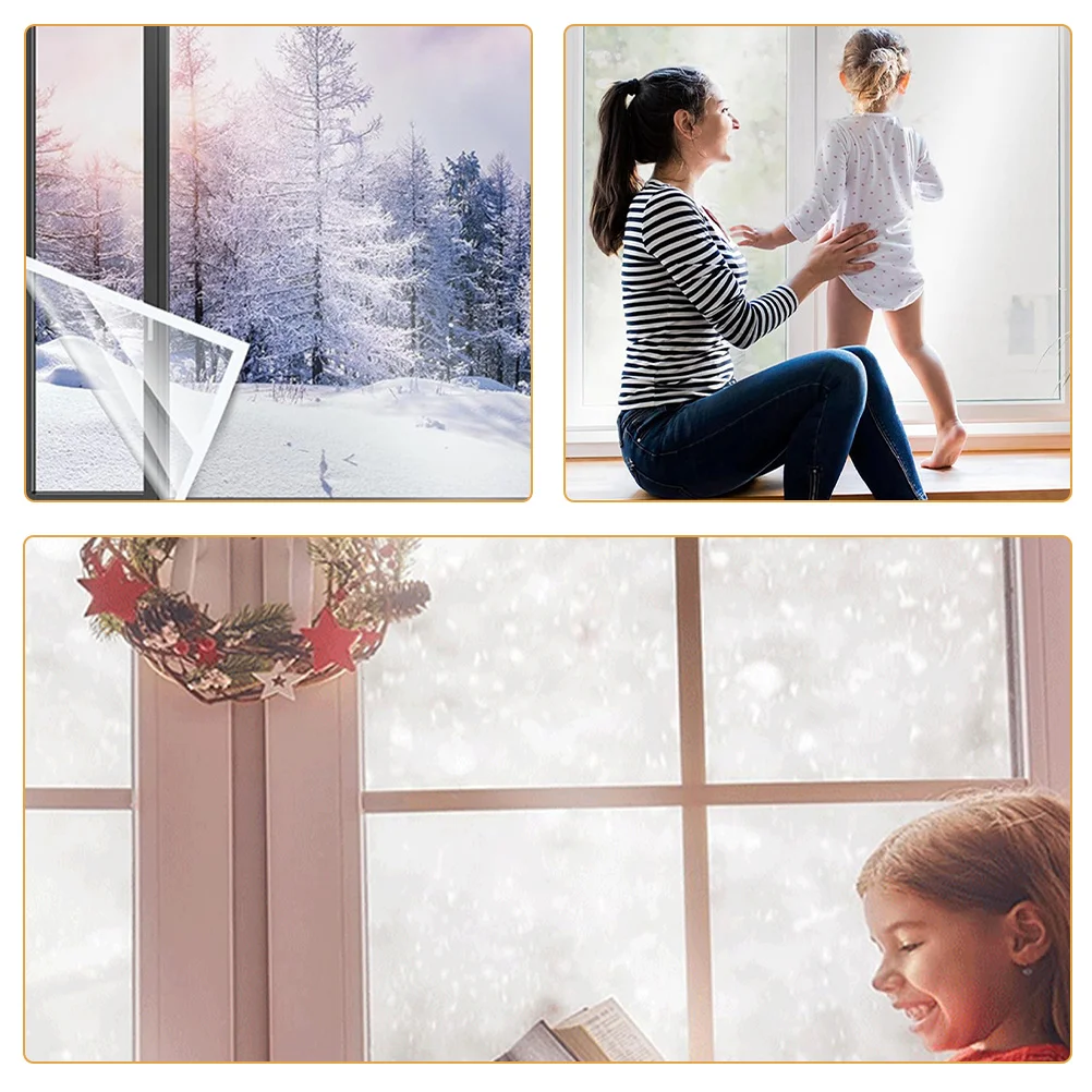 

Clear Insulation Window Film Adhesive Transparent Covering For Indoor Home Office Windproof Reusable Plastic Protective