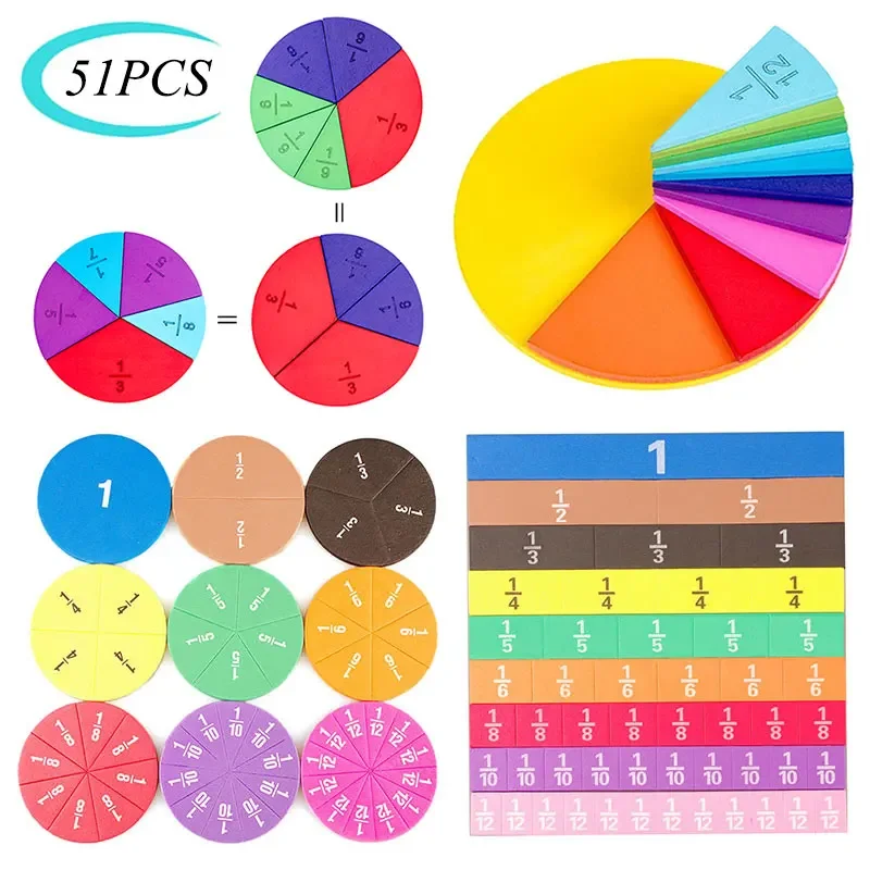 51PCS Magnetic Fraction Puzzles Children Magnetic Fraction Learning Math Toys Arithmetic Teaching Aid Cognitive Educational Toys