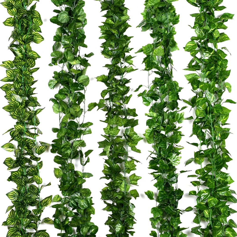 210Cm Hanging Vine Leaves Plants Artificial  Green Silk for DIY Garden Wedding Home Party Bathroom Decor 1Pcs/2pcs