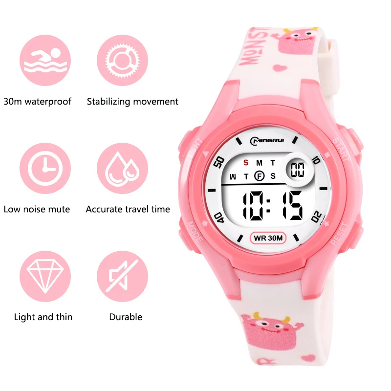 UTHAI Children\'s Watch Sports Cute Print Card Swimming Waterproof Alarm Clock Boys and Girls Student Kids Electronic Watches