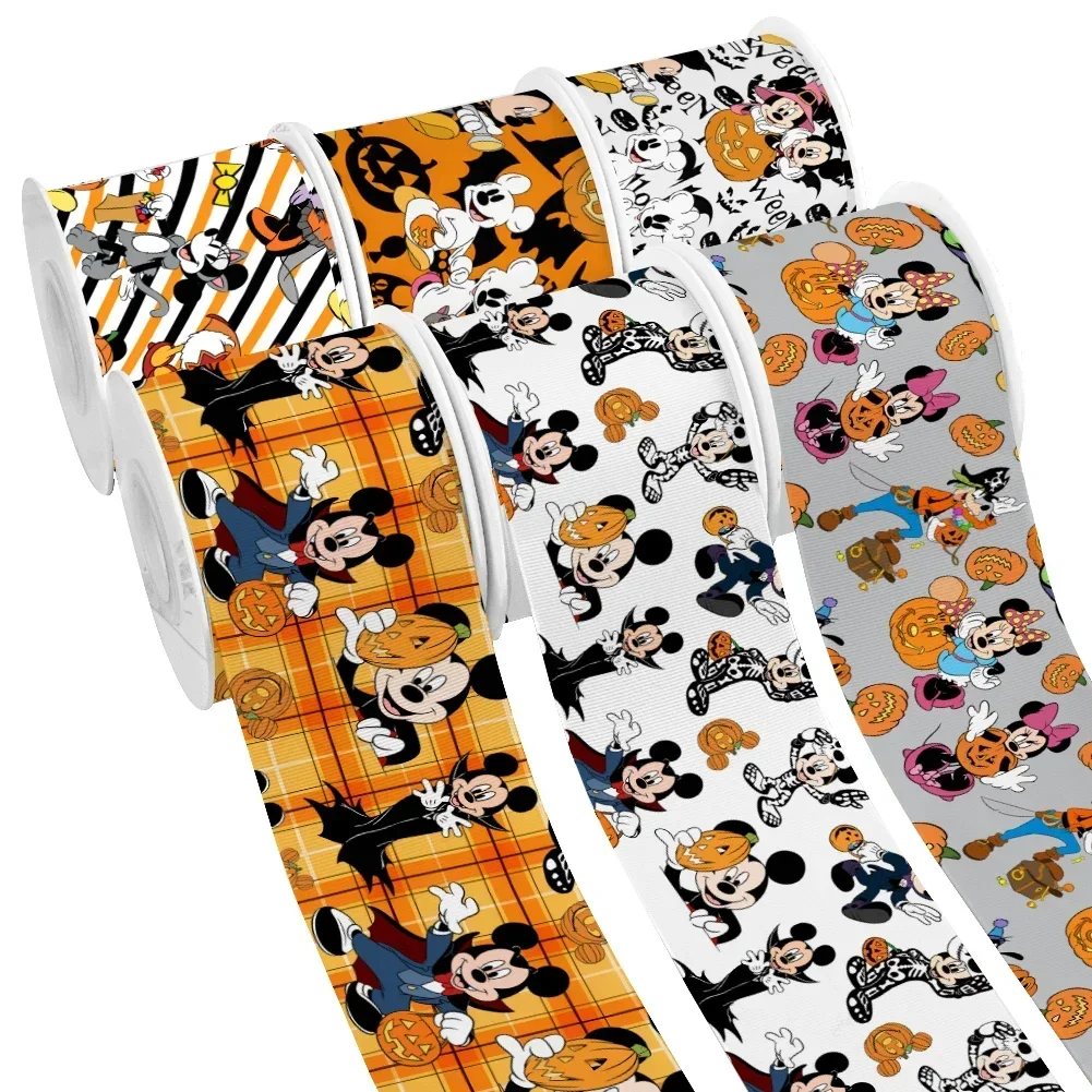 

10 Yards Disney Halloween Ribbon Mickey Mouse Cartoon Printed Grosgrain Ribbon For DIY Hair Bow Handmade Decoration