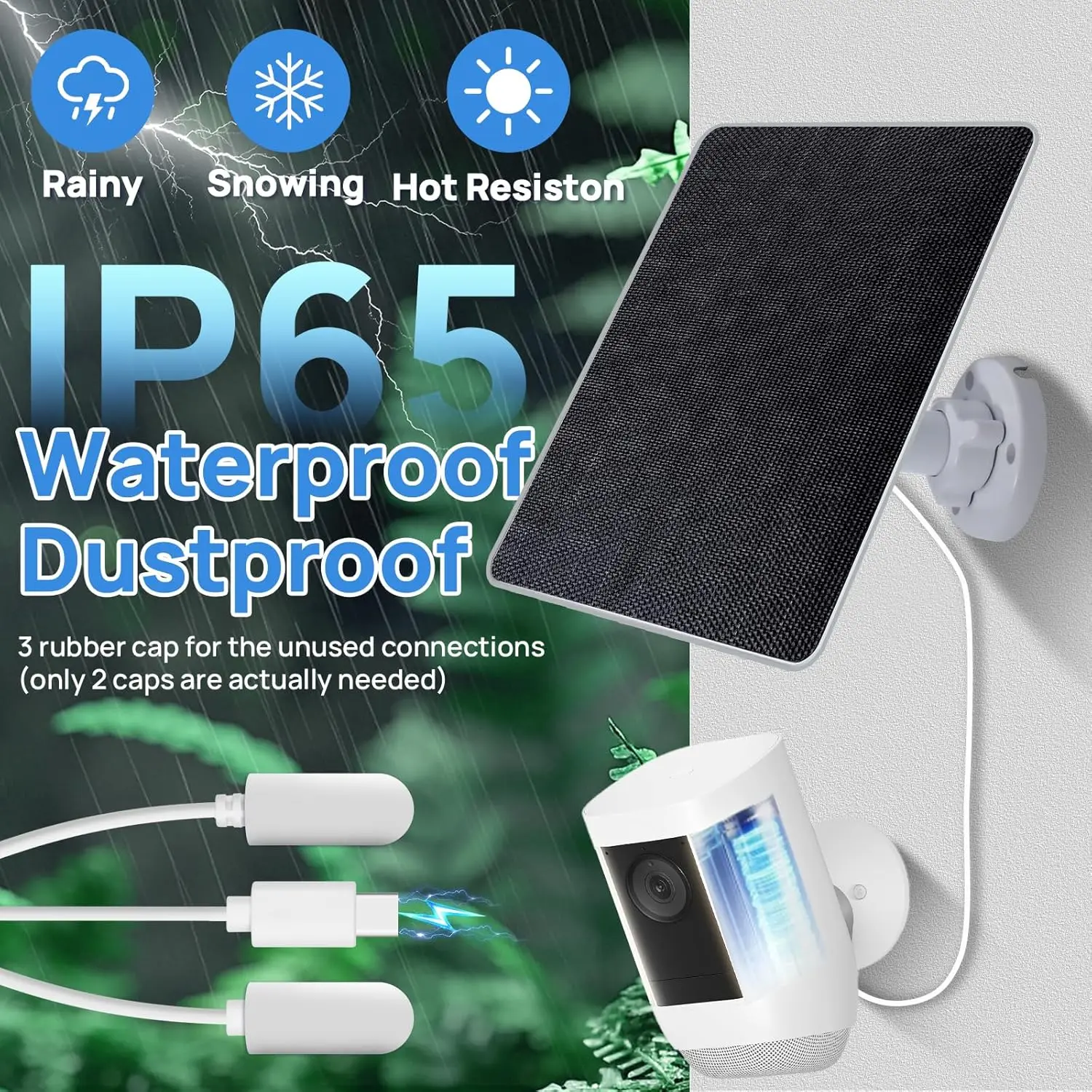 5W Solar Panel for Outdoor Security Cameras, Fast Charging with USB-C & Barrel Plug, 9.8ft Cable