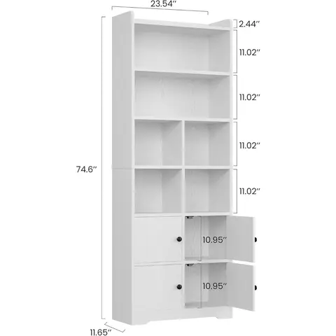 Four-door, Six-shelf Unit with Storage Shelves, 74.6 Inches Tall