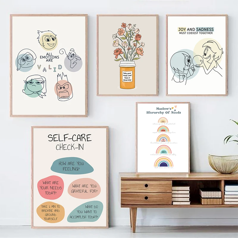 INSIDE OUT Psychische Gesundheit Poster Kinder Gefühle Emotionen Kunstdruck Leinwandbild Schulberater Bürodekoration Psychologe G