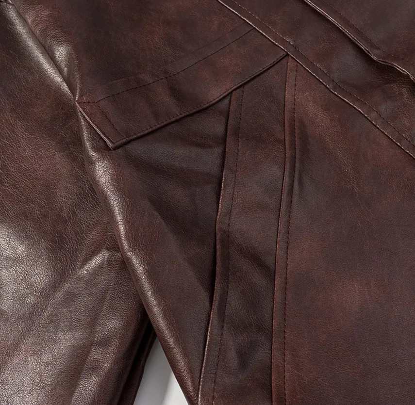 المحملة زر تصميم الجلود Jaet الخريف جديد Sle تخفيف الرياح أنبوب مستقيم LongCoat #5