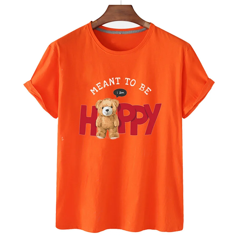 100% Cotton Happy Bear Short Sleeve T-shirt Women's 2022 Summer Women's Casual T-shirt Short-sleeve T-shirt Men's T-shirt S-4XL
