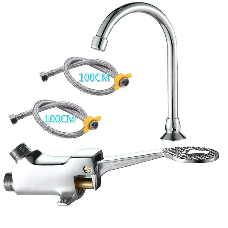 Brass Foot-operated Faucet Switch Single Cold Hospital Food Factory Foot-operated Tilt Type Basin Sink Faucet  Sink Faucet