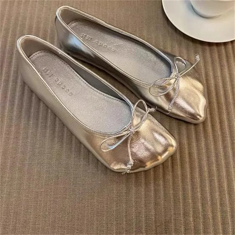 

Butterfly-knot Shoes for Women Square Toes Ladies' Flat Heels Sewing Lines Female Shallow Chassure Femme Bow-tied Zapatos Mujer