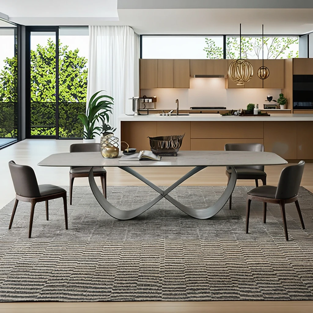 

*/*Luxury High-quality Modern Design Dining Table Home Furniture Villa Restaurant Kitchens Stainless Steel Marble Rock Slab Tabl