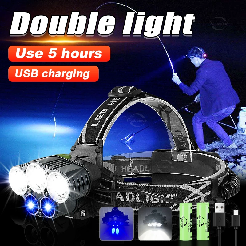 Head Lantern Led Rechargeable High Performance 5 Modes Headlight 18650 Battery Waterproof Fishing Headlamp Outdoor Head Lamp
