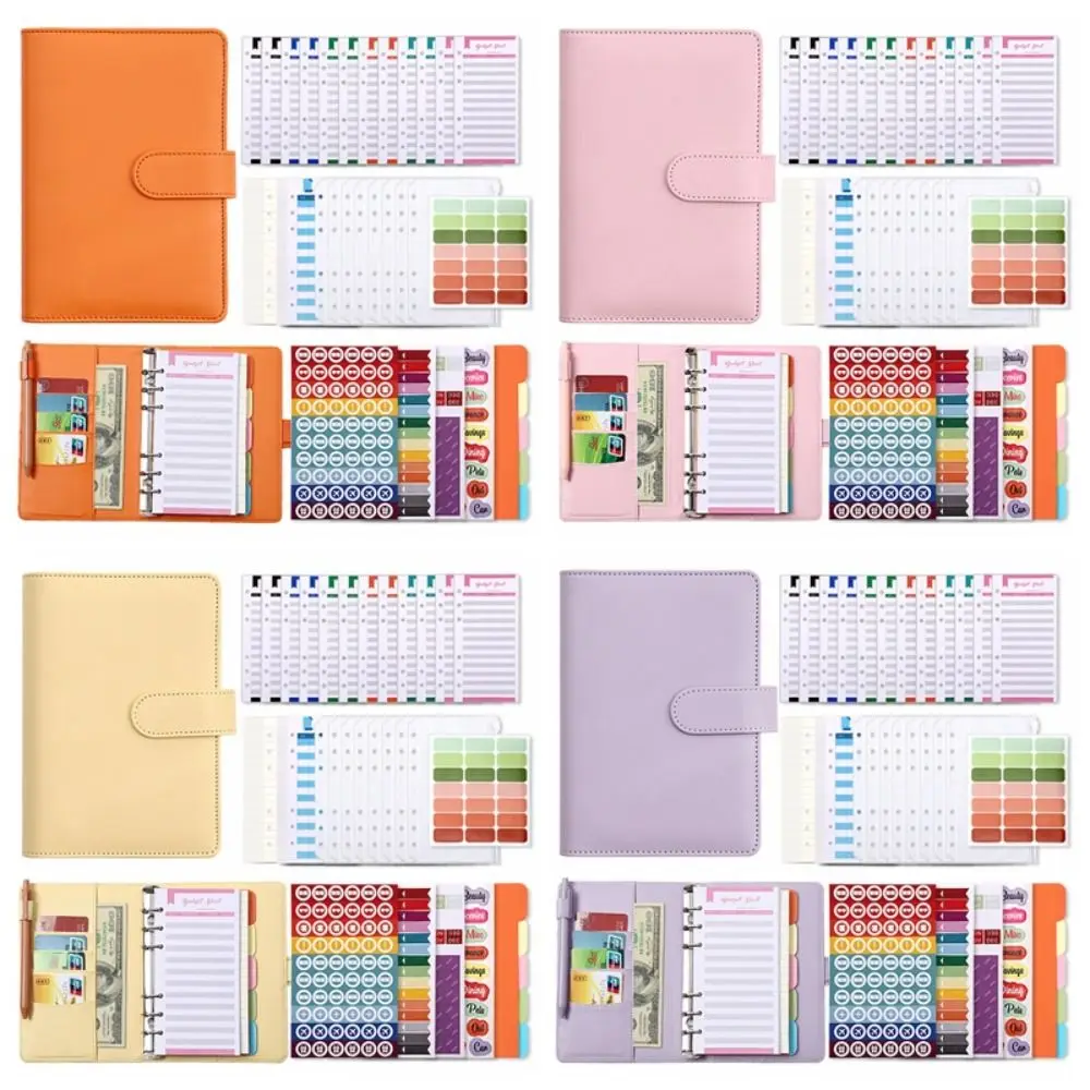 A6 Binder Ledger PU Leather Macaron Colorful Budget Binder Notebook Stickers Cash Envelopes Budget Planner Office Worker