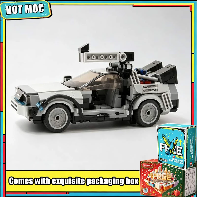 421 Parts MOC Retro Sci Fi Time Machine Car Model Custom Puzzle Building Blocks DIY Assembly Technology Toy Home Display Gifts