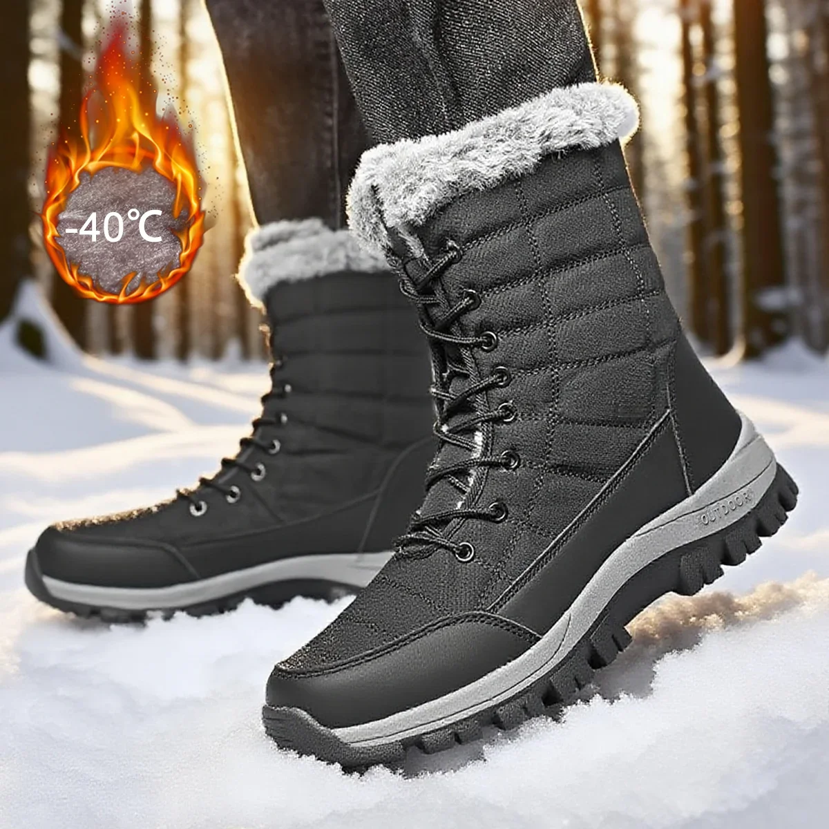 

Winter Men's Snow Boots Warm Plush Anti slip Outdoor Hiking Boots Women's Mid length Boots Couple Sports Shoes Boots Size 36-48