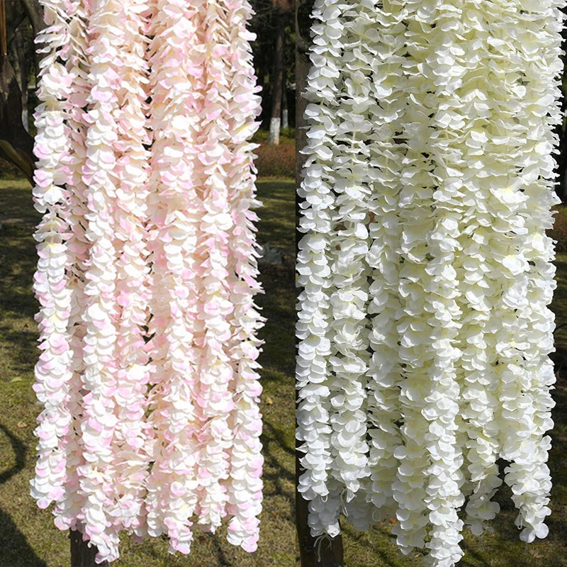 1M With Artificial Orchid Flowers Rattan String Vine Green Leaves For Home Wedding Garden Decoration Hanging Garland Wall