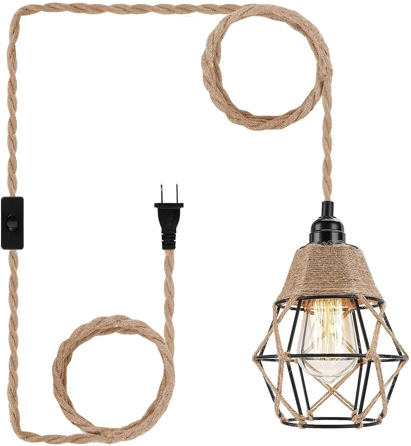 

American Retro LED Lamp Industrial Style Plug-In Chandelier Lights With Plug Cord, Hemp Rope Hanging Lamp, Dining Room Lamp