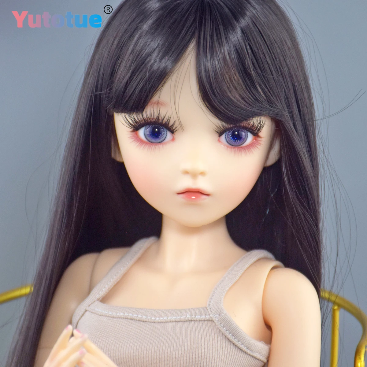 YUTOTUE 60cm Height Pretty Female Doll with Black Straight Hair Wig Dress Shoes Removable Set 1/3 BJD Doll Toy