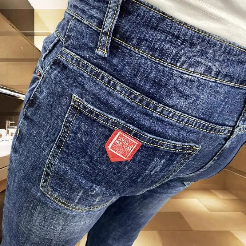 Luxury Brand 2024 New Fashion Men\'s Jeans Slim Fit Casual Korean Style Denim Pants Autumn Spring Scratched Stretch Trousers Male
