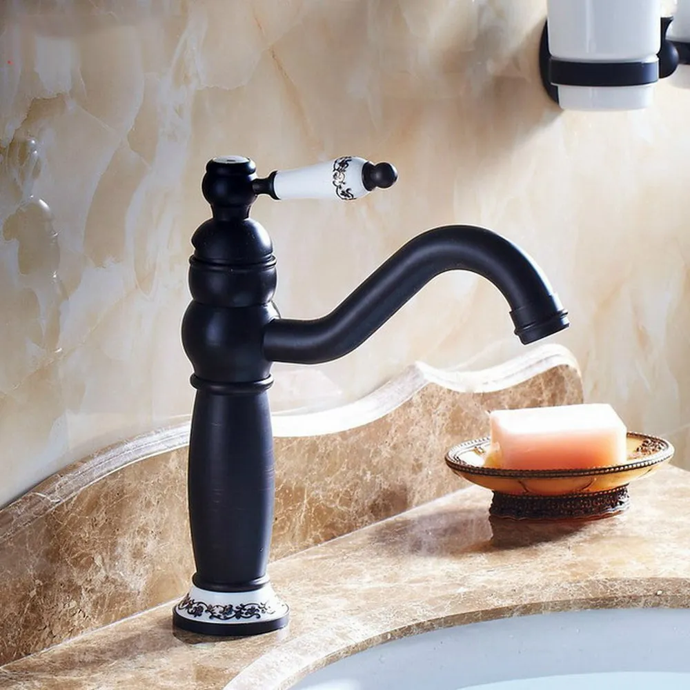 

Oil Rubbed Bronze Bathroom Sink Basin Faucet Single Ceramic Handle Single Hole Deck Mounted basin tap znf507