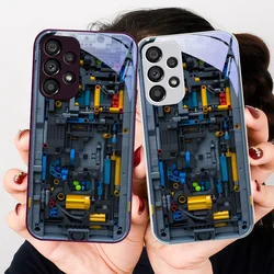 Blue Yellow Circuit Board For Samsung Galaxy S24 Plus S20 21 FE S23 Ultra S8 9 A70 72 73 50 51 52 53 Tempered Glass Phone Case