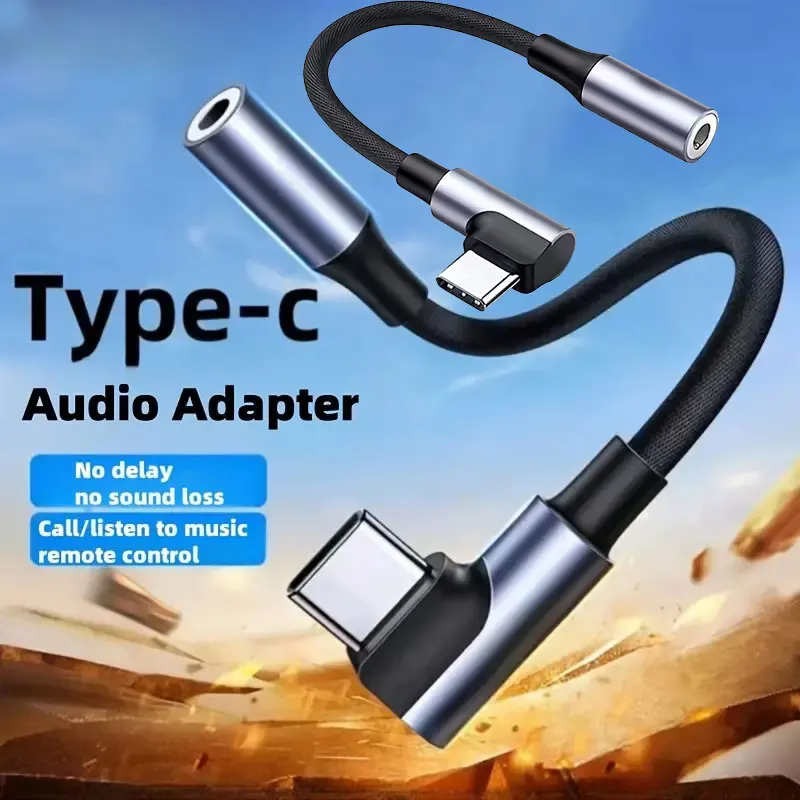 L-shape Type-C to 3.5mm Jack Audio Cable for iPhone 17 16 15 For Samsung USB-C to 3.5 mm Headphone Adapter