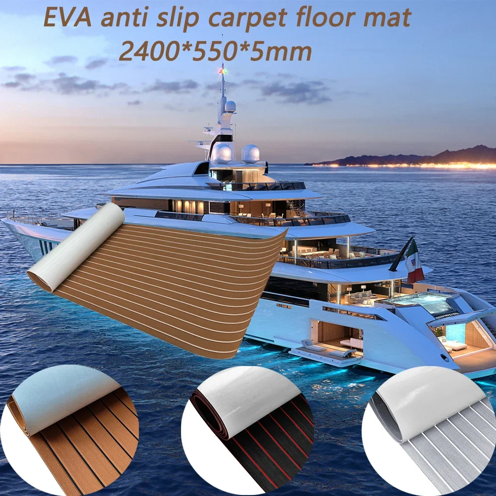 

2400*550mm EVA Foam Faux Teak DIY Yacht Vintage Brown Deck Sheet RV Self-adhesive Non-slip Flooring Mat Marine Boat Accessories