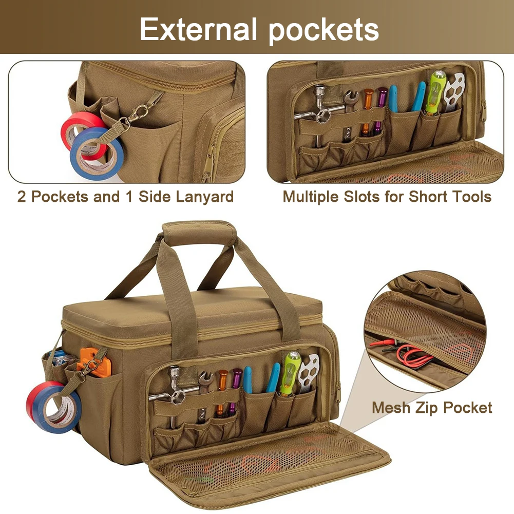 14 Inch Heavy Duty Tool Bag with 5 Pockets Tool Organization Bag Hand Tools Carry Bag for Repairman Carpenters Handyman