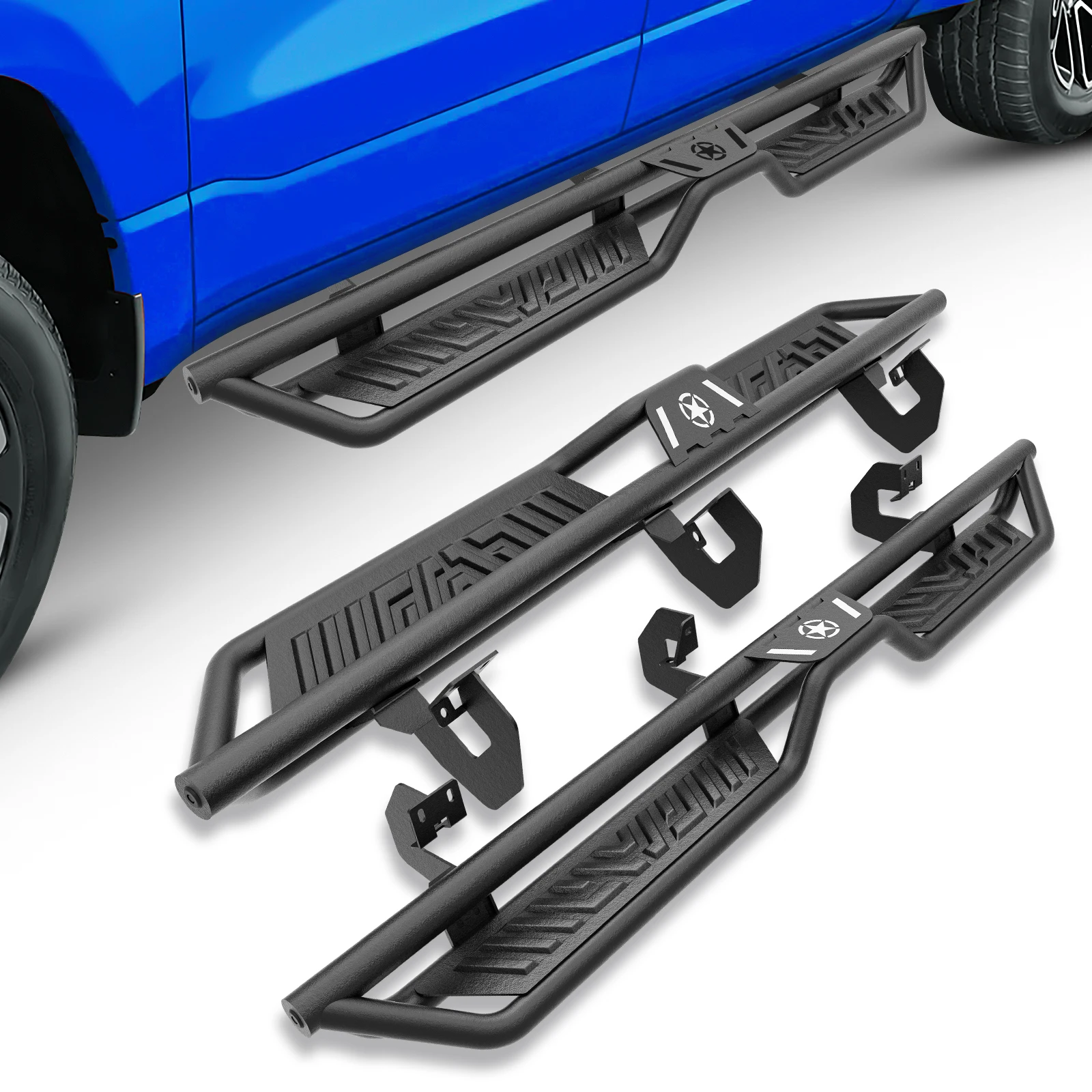 

Running Boards with Two Stairs Design Side Rail Nerf for 2009-2014 Ford F150 F-150 SuperCrew Cab Super Duty