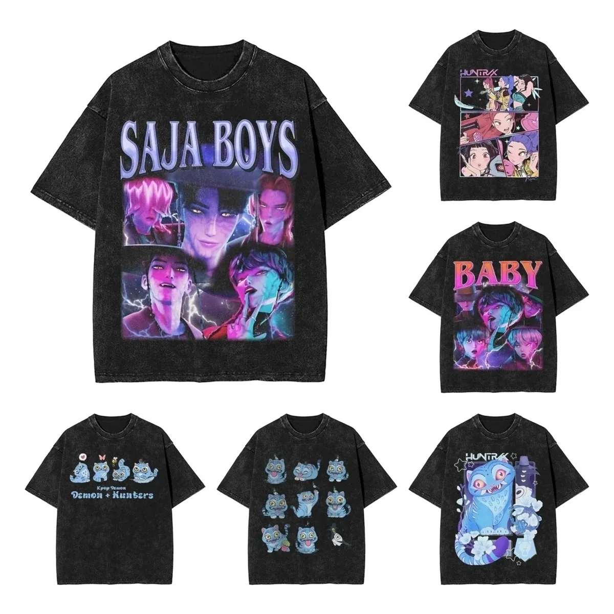 Saja Boys Kpop Demon Hunters T เสื้อ Hip Hop ล้างผ้าฝ้าย 100% Harajuku เสื้อยืดความแปลกใหม่สําหรับผู้ชายผู้หญิง Streetwear กราฟิก Tops