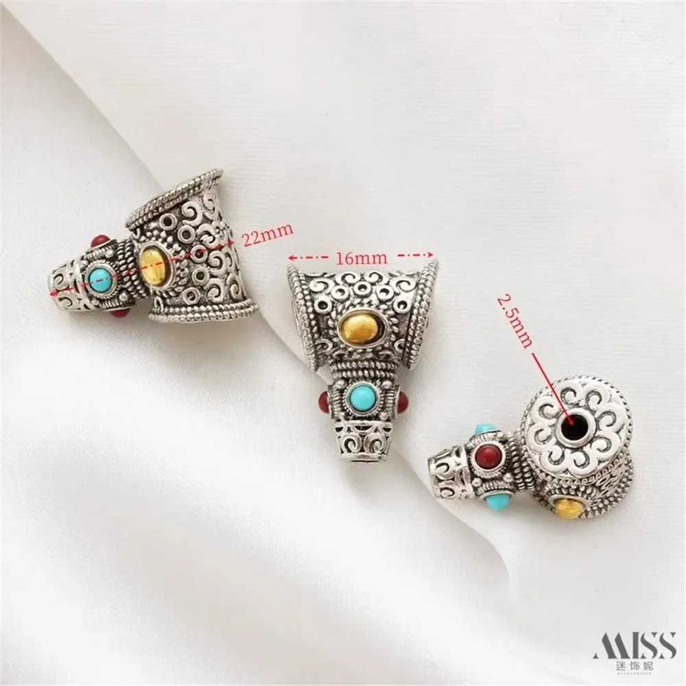 18K Six-character Mantra Ancient Silver Tower Head Bead Partition Animal DIY Play Bracelet Antique String Jewelry Accessories view 4