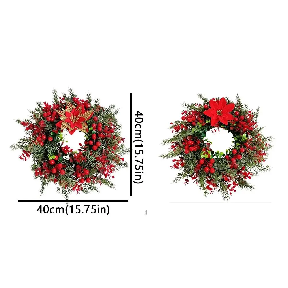 Red Berries Pine Poinsettia Christmas Wreath Realistic Rustic Christmas Door Wreath Long Lasting Eucalyptus Leaf