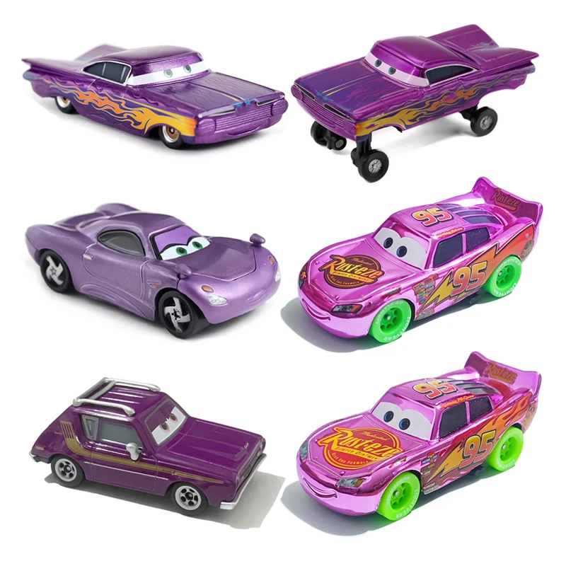 Novo Carro Modelo Disney Pixar Cars Ramone Roxo e Lightning McQueen Rosa 1:55 em Metal Fundido, Brinquedos de Carro de Corrida para Crianças