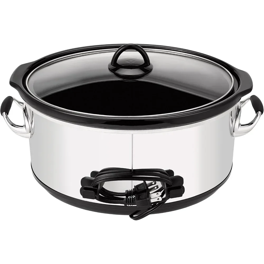 Olla de cocción lenta programable de 7 cuartos con temporizador digital, calentador de alimentos, platino pulido, comidas diarias perfectas y entretenimiento