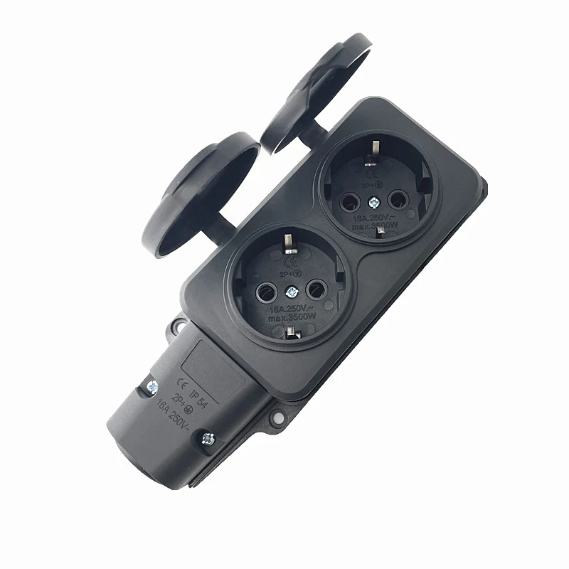EU German 2 Ways Outdoor Waterproof Outlet Rain Plug with Cover Germany Russia Wireless Extension Power Strip IP54 16A 3500W