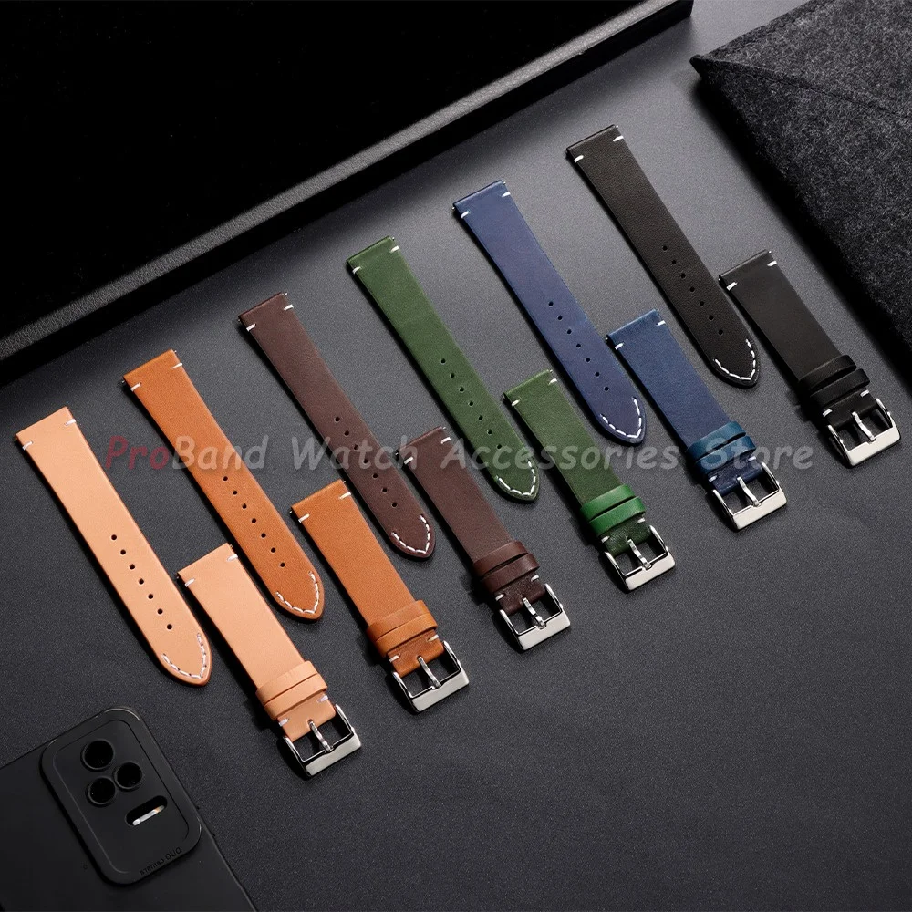 Genuine Leather Watchband Bracelet Black Blue Brown Vintage Oil Wax Watch Strap for Women Men 12/14/16/18/20/22/24mm Wrist Band