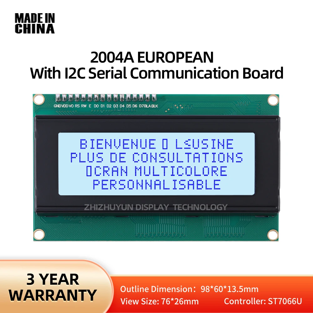 LCD2004A IIC płyta przyłączeniowa europejska czcionka ekran IIC 12C interfejs 5V ekran LCD szara folia niebieska czcionka 98*60Mm