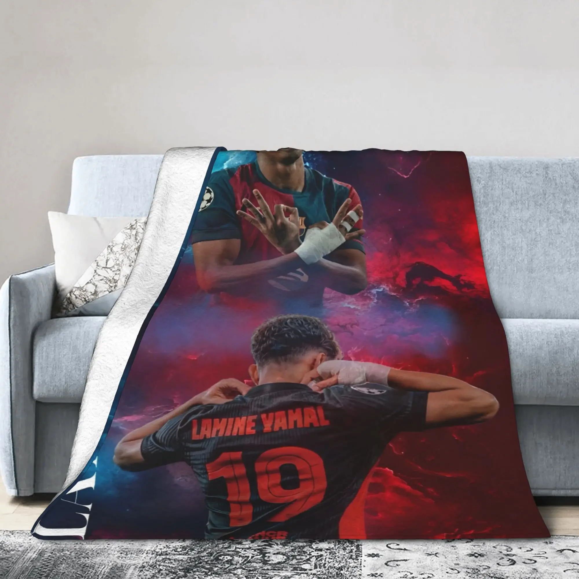 Number 19 Lamine Y-Yamal Spain Football Wool Blankets  Creative Throw Blankets for Bed Sofa Couch 200x150cm Bedspread