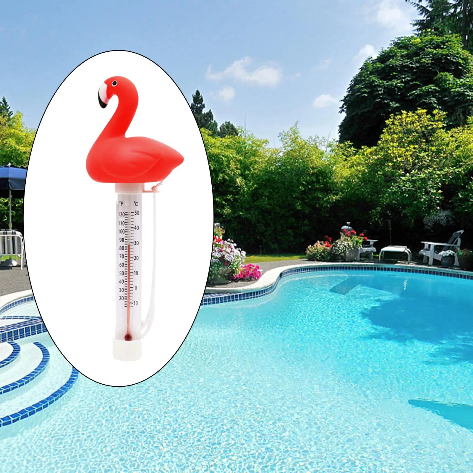 Floating Pool Thermometer Flamingo Gauge SPA Shatter Resistant with String Water Thermometer for Aquariums,Baby Bath,Ice Bath